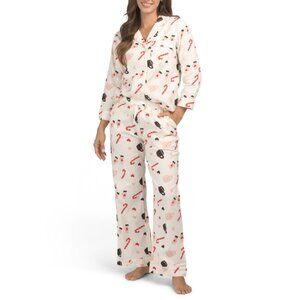 LATTE LOVE Cream Cotton Flannel Candy Cane Pajamas Set